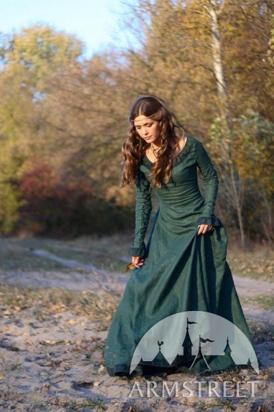 Medieval Renaissance Flax Linen Dress "Autumn Princess"
