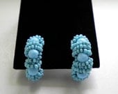 Vintage  Robins Egg Blue GLASS BEAD Clip EARRINGS