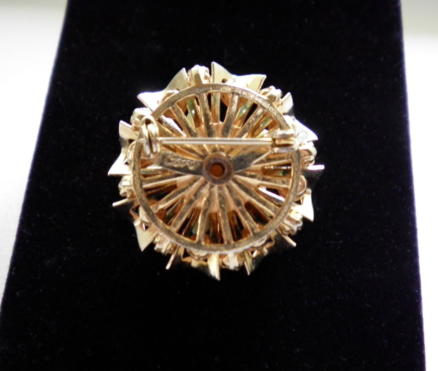 Vintage 1940 CORO Brooch Pin Celluloid Flowers  Rhinestones Little Pearls