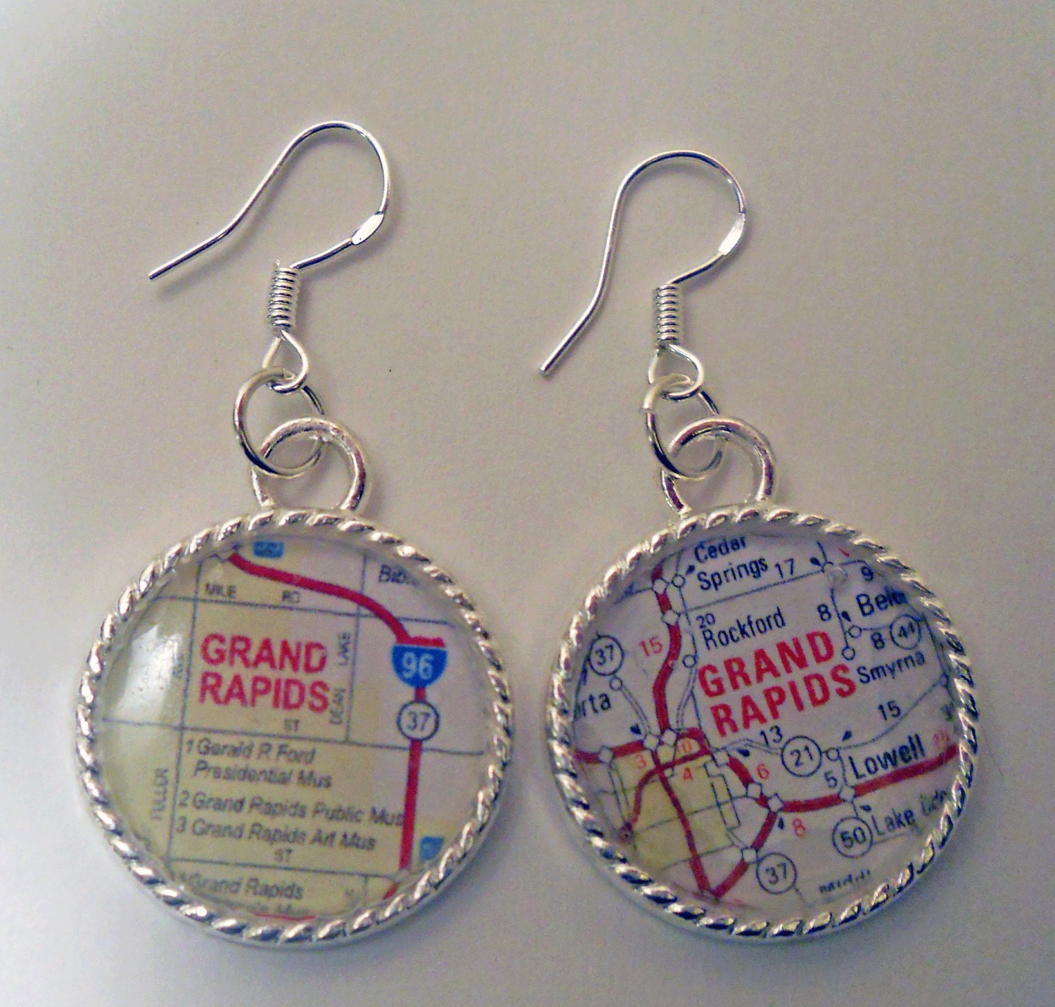 Earrings World Map of Any Location Sterling Silver Pierced Charms Pendant