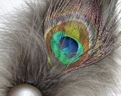 Natural peacock vintage button hair clip