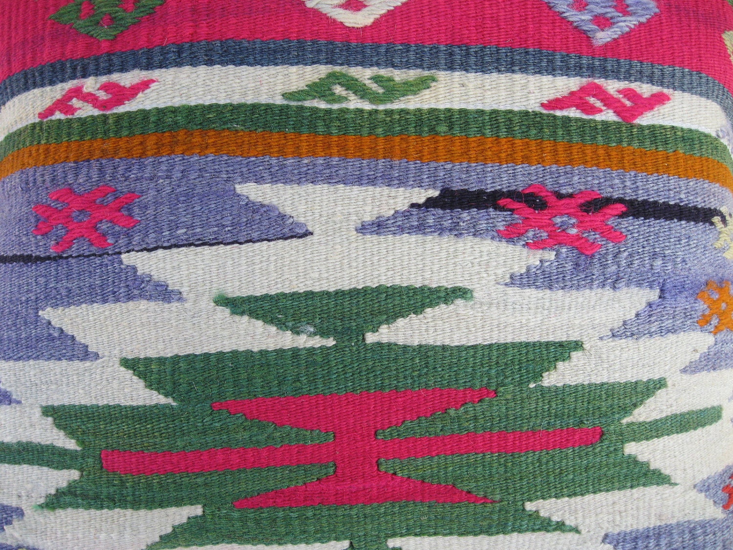 Modern Bohemian Home Decor , Embroidered Handwoven Striped Vintage Tribal Turkish Kilim Pillow cover 18" x 18"