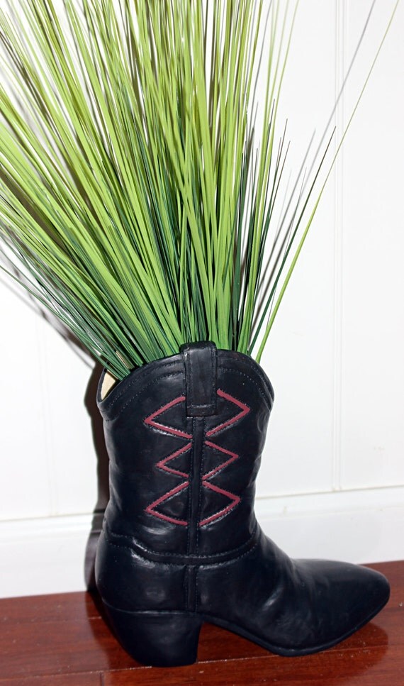 Ceramic Black and Red Cowboy Boot Vase by Reconditionmission