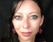 Hot Pink Heart Dangle Earrings - hand melted upcycled plastic Mardi Gras beads