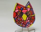 Psychedelic Petulia MOD OP OWL Painted Original Sculpture by Vikki Vaden retro, modernist