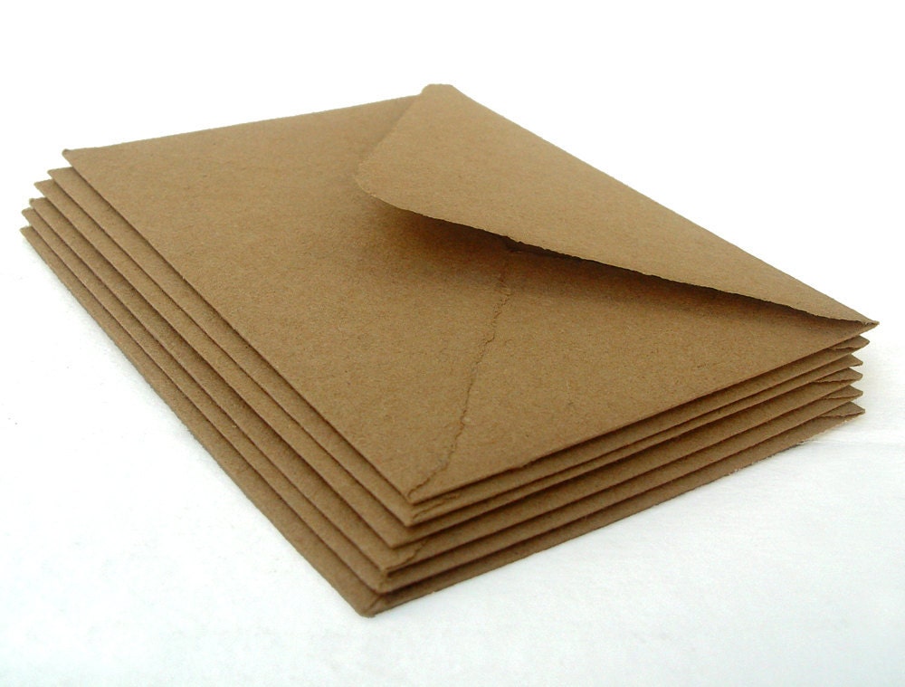 Brown envelopes, handmade recycled kraft paper, A2 size, set of 10