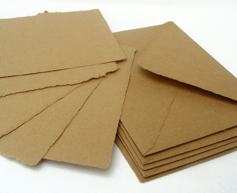 Brown papers and envelopes, handmade recycled kraft paper, A2 size, set of 5