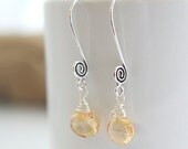 Mystic Peach Quartz Dangle Earrings- Wire Wrapped Earrings