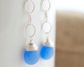 Blue and Silver Dangle Earrings, Wire Wrapped Earings