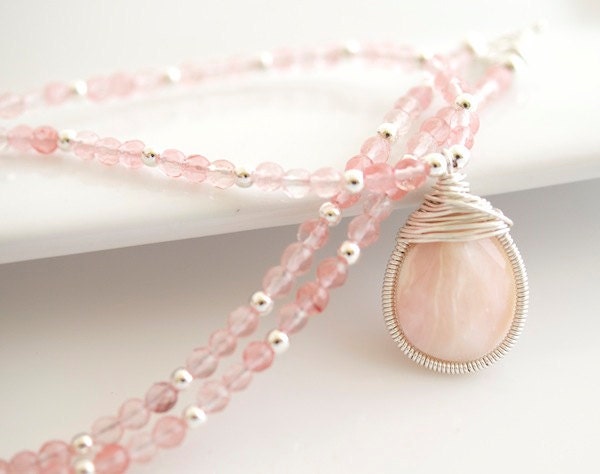 Pink Opal and Cherry Quartz Necklace