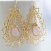 Rose Quartz Earrings - Bezel Set Stone Earrings - Gold and Pink Earrings - Bridal Jewelry