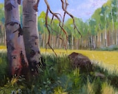 Giclee print aspen oil painting impressionism "Aspen Duo", 6 x 6