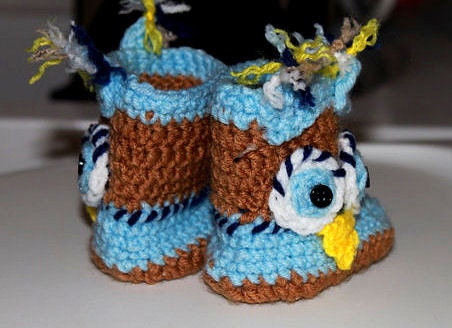 Baby Crochet owl booties - baby booties - perfect baby gift SO cute - available in any size preemie through toddler-Sky Blue and Brown
