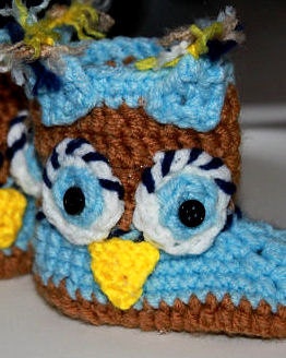 Baby Crochet owl booties - baby booties - perfect baby gift SO cute - available in any size preemie through toddler-Sky Blue and Brown