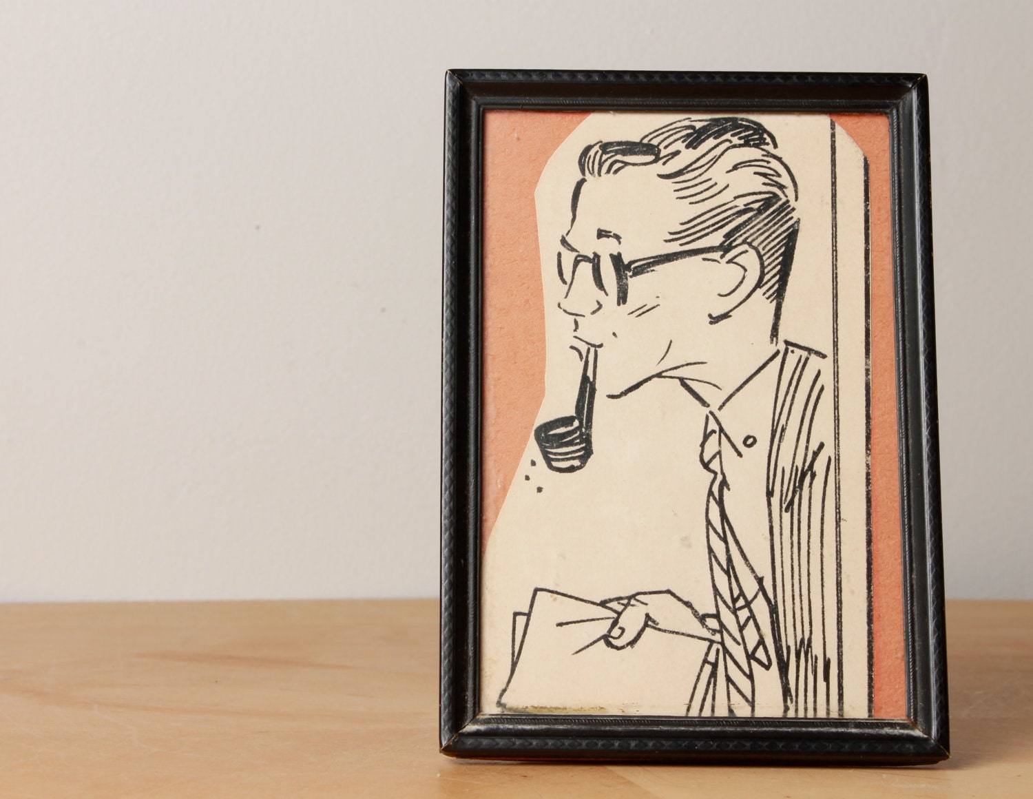 1950s Mini Framed Art - Business Man with Pipe