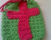 Crocheted Cross Drawstring Pouch