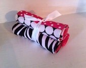 3 Piece Personalized Burp Cloth Set. Zebra Print, Polka Dot, Hot Pink, Black & White