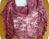 Knitted lace shawl ,handmade, triangle - purple, pink....