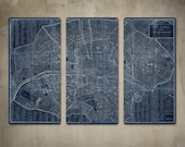 Old Map of Paris on METAL White on Blue - Large 34" x 23" - FREE SHIPPING - ArtHouseGraffiti