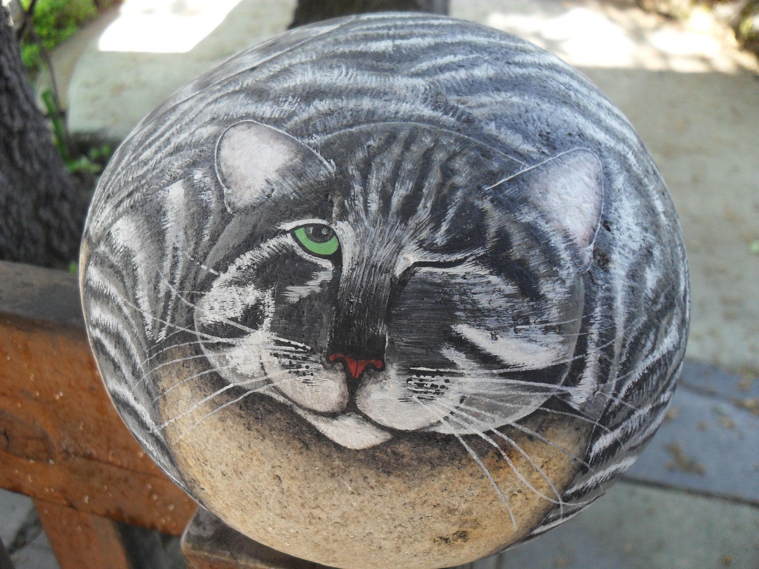 Sleepy Cat OOAK Hand Painted Rock Sculpture