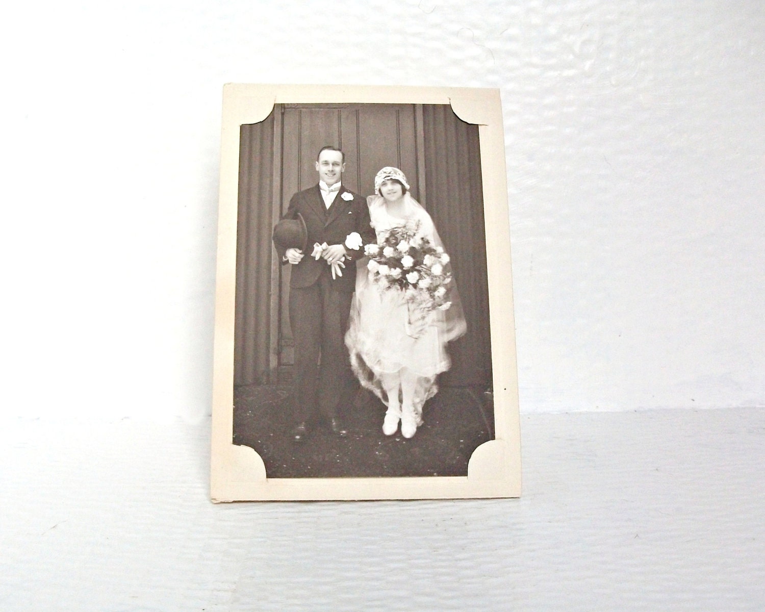 Antique Flapper Wedding Photo Postcard Twenties Fashion Vintage Ephemera Sepia Photograph