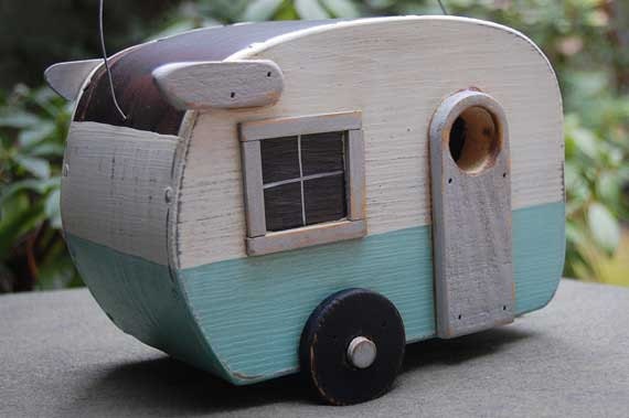 Birdhouse Trailer - Shasta Bird house - Blue/White birdhouses
