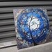 modern abstract metallic blue tree oil painting 20"x20"