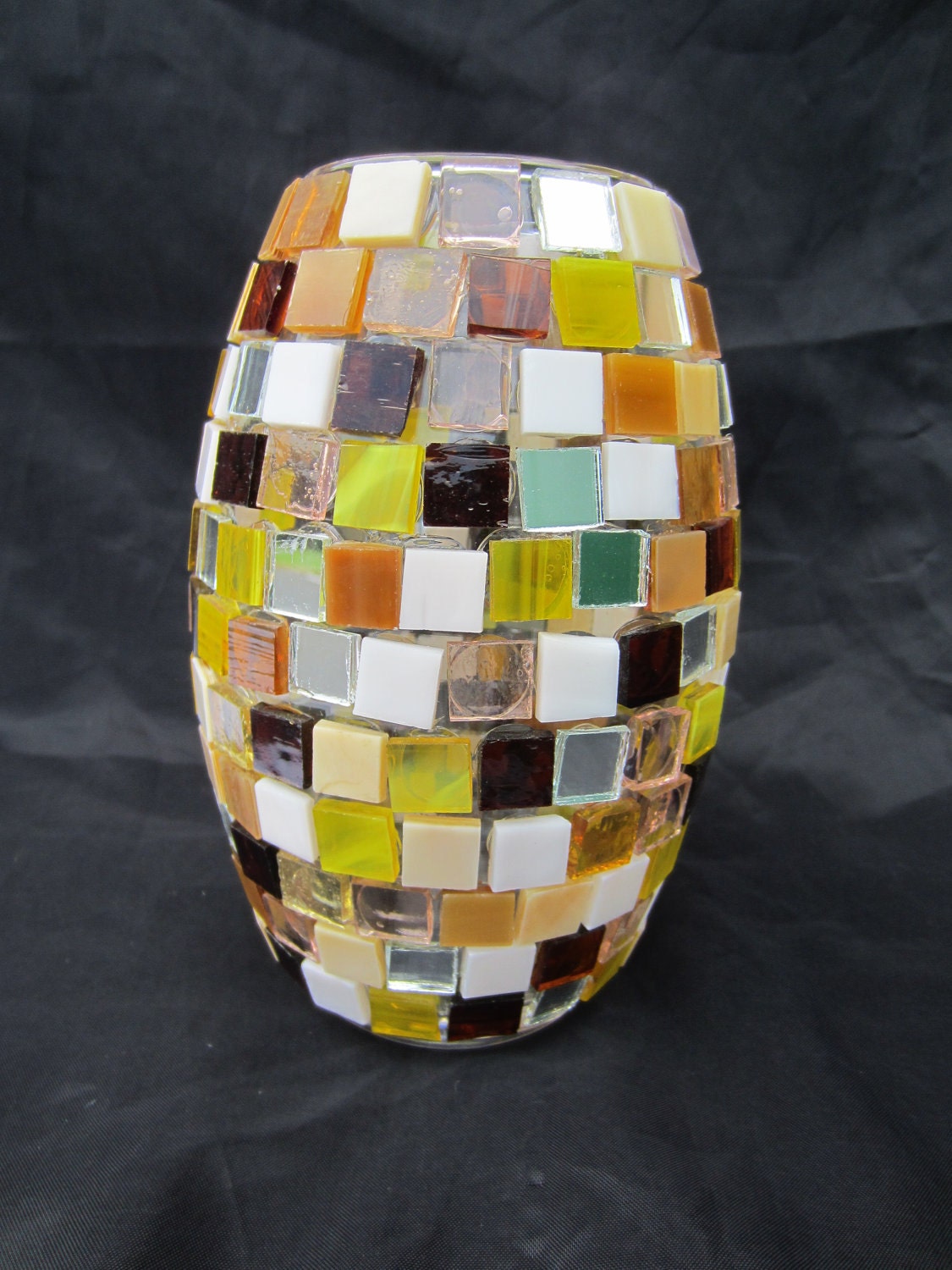 brown yellow & mirror mosaic vase