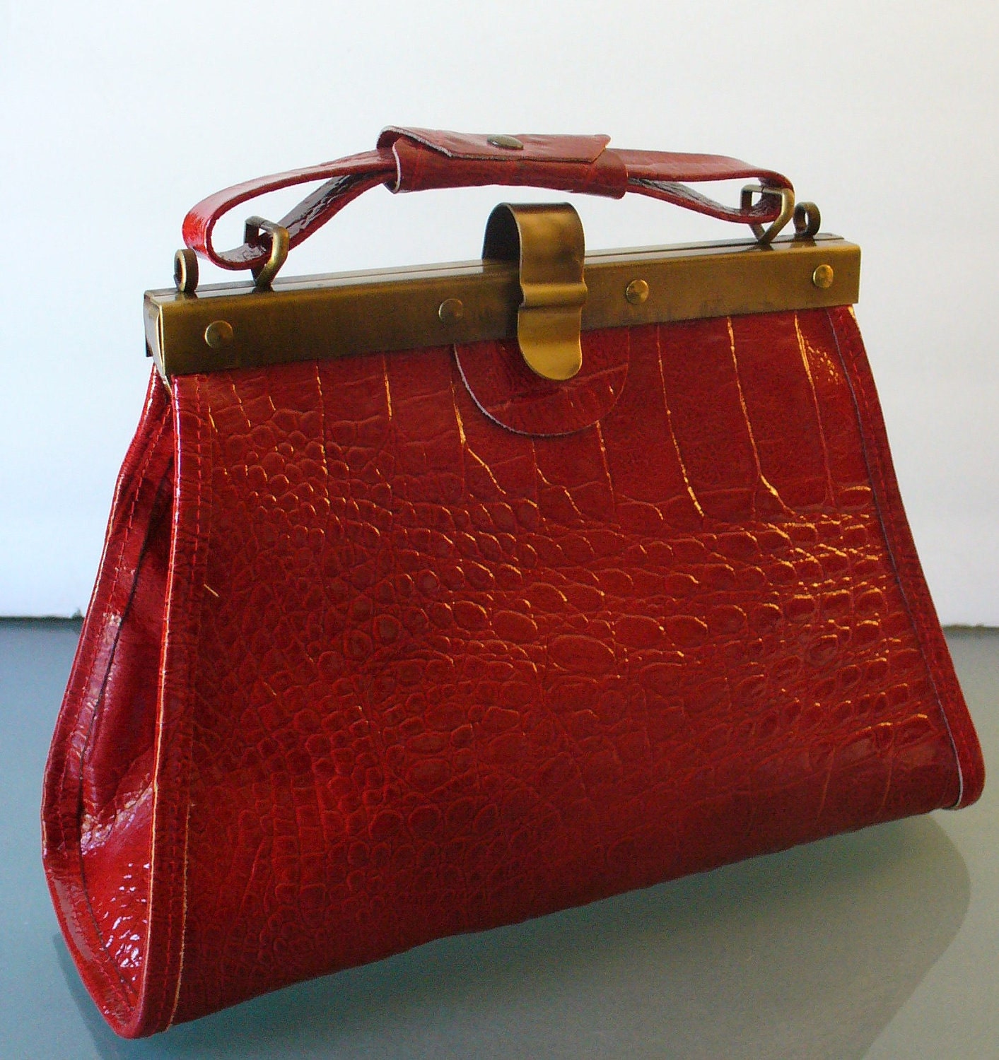 Red Alligator Embossed Made in Italy Handbag