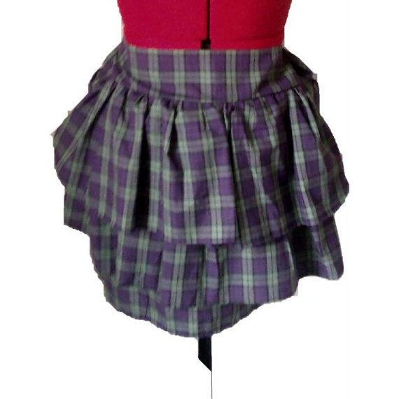 Steampunk fashion, Knee Length Tartan Bustle Skirt - Steampunk, Bustle, size 12 skirt