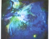 Astronomy Fabric Orion Nebula Panorama in Blue and Green 36 x 40 inches on Kona Cotton