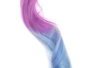 Ombre pastel Human Hair Extensions: light purple to light blue, 18" long, 1" wide. TWO PIECES