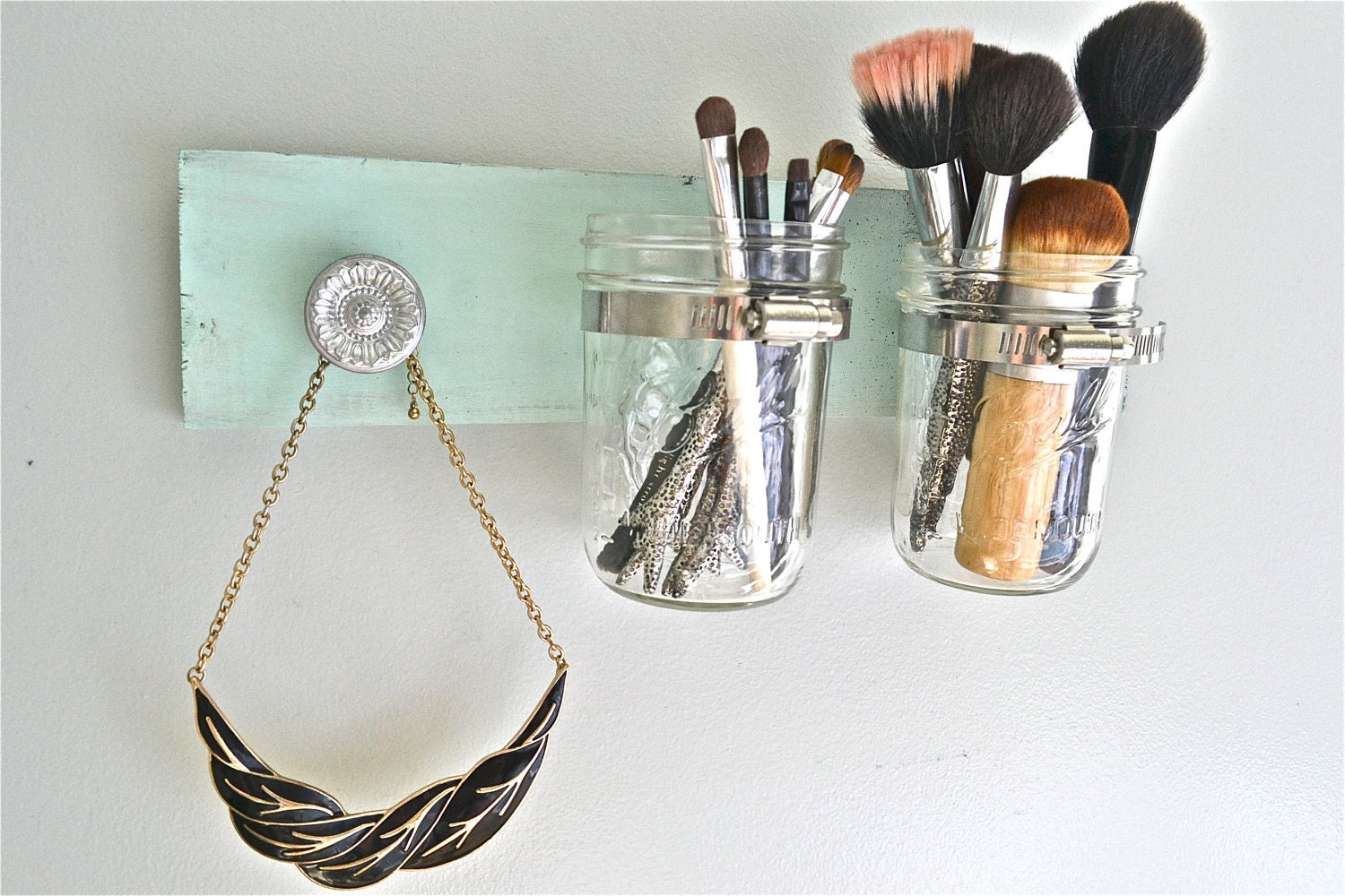 Shabby Chic Mason Jar Organizer with hook