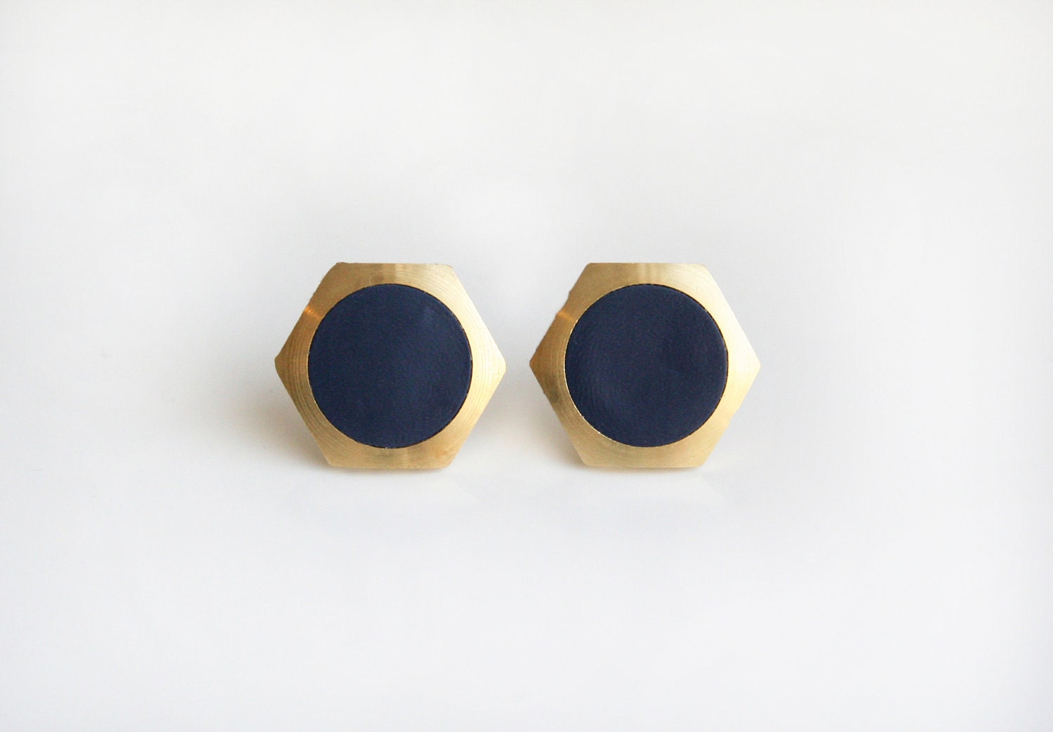Navy geometric hexagon circle stud earring