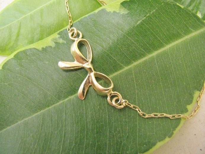 Gold bow bracelet, gold filled bracelet