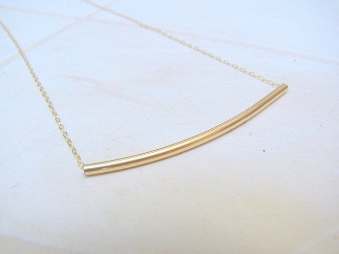 Gold curved tube necklace, gold necklace, tube necklace, delicate gold necklace