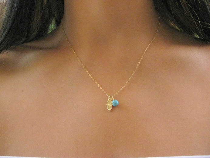Gold necklace, Hamsa gold necklace, hamsa necklace, turquoise necklace, gold hamsa necklace, thin delicate, dainty necklace, gold turquoise