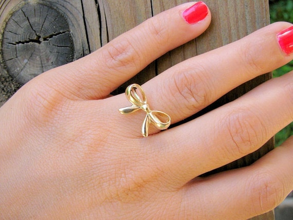 Bow gold ring, bow ring, gold ring, thin delicate ring, bridal jewelry,best friends ring, forget me knot ring