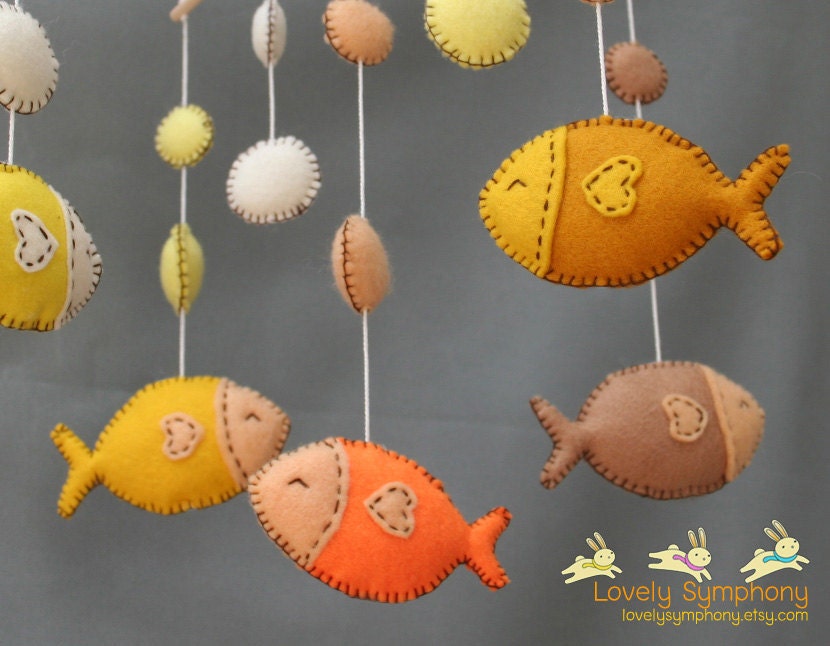 Tropical fishes baby mobile - golden fishes hanging mobile