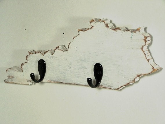 Kentucky state key hooks, cottage decor, wood, home decor, shabby chic, distressed, handmade, painted Antique White