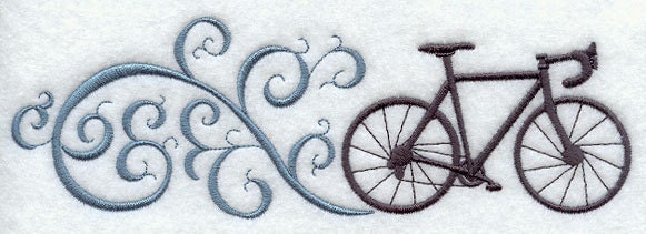 Embroidered Linen Kitchen - Bathroom Hand Tea Towel with YOUR CHOICE of Colored Border - Bicycle Fancy