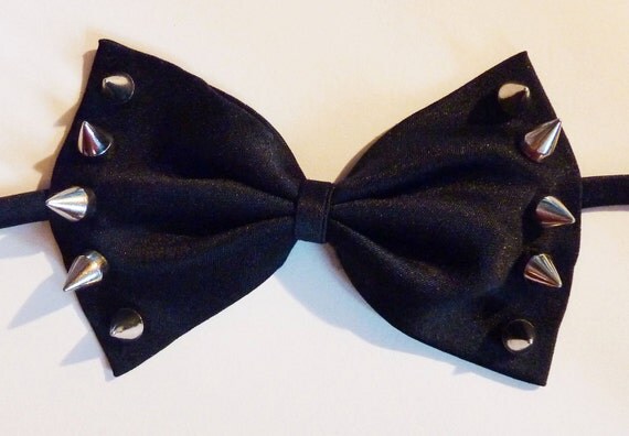 Spike Studded Black Bow Tie Mens or Ladies Formal Neck Tie Tuxedo