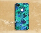 iPhone 5 case, iPhone 4 case, iPhone 4s case, case for iPhone 4, turquoise floral pattern with apple logo B295