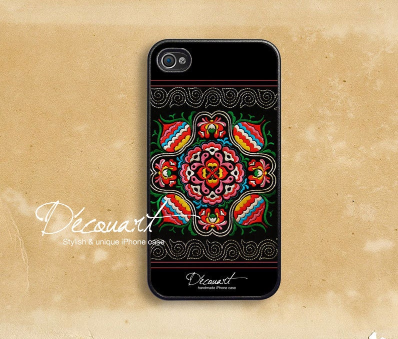 iPhone 5 case, iPhone 4 case, iPhone 4s case, case for iPhone 4, miao hmong embroidery floral pattern - NOT real embroidery B227