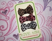 Leopard animal print hair bow trio - infant, toddler, girl hair accessories - brown leopard, white leopard, pink leopard print bows