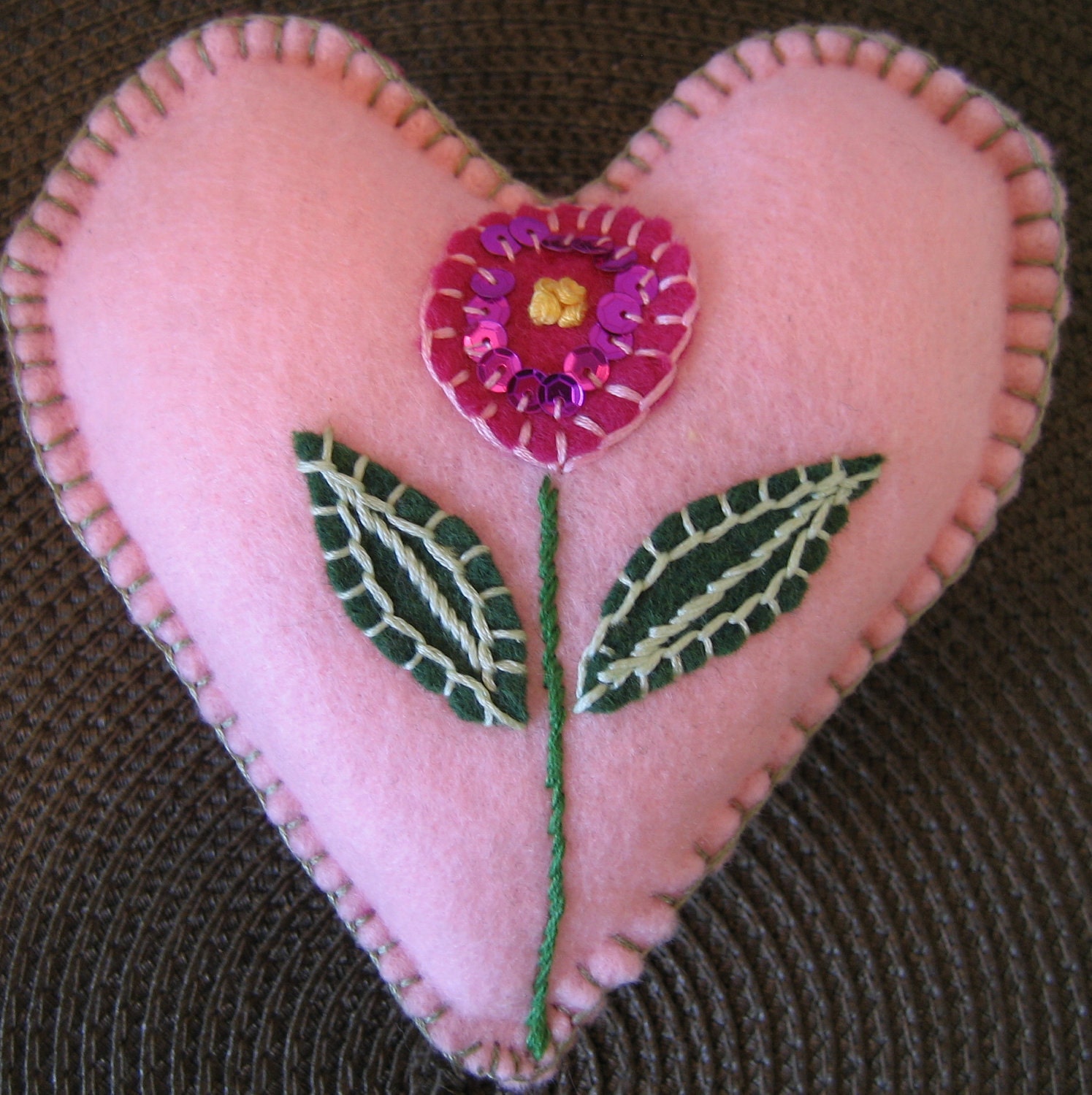 Felt Heart Pincushion with Pink Sequins