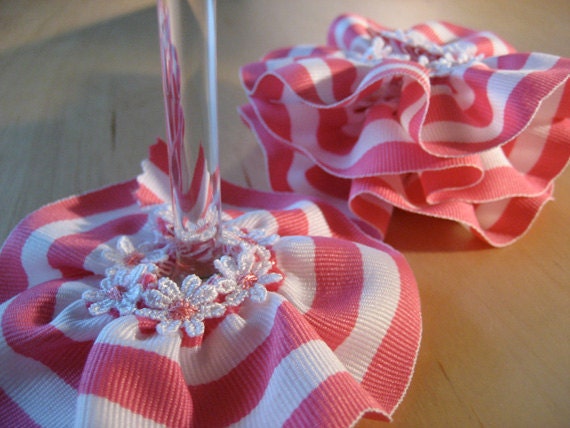 Pink Stripes & Daisies - Wine Skirts - Charms - Set of 4 Il_170x135