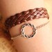 karma bracelet,retro silver circle pendant alloy bracelet,light brown leather braid bracelet---B057