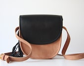 SALE - Cross Body Leather Bag in Black and Nude