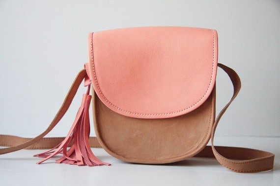Cross Body Leather Bag in Nude and Dusty Pink